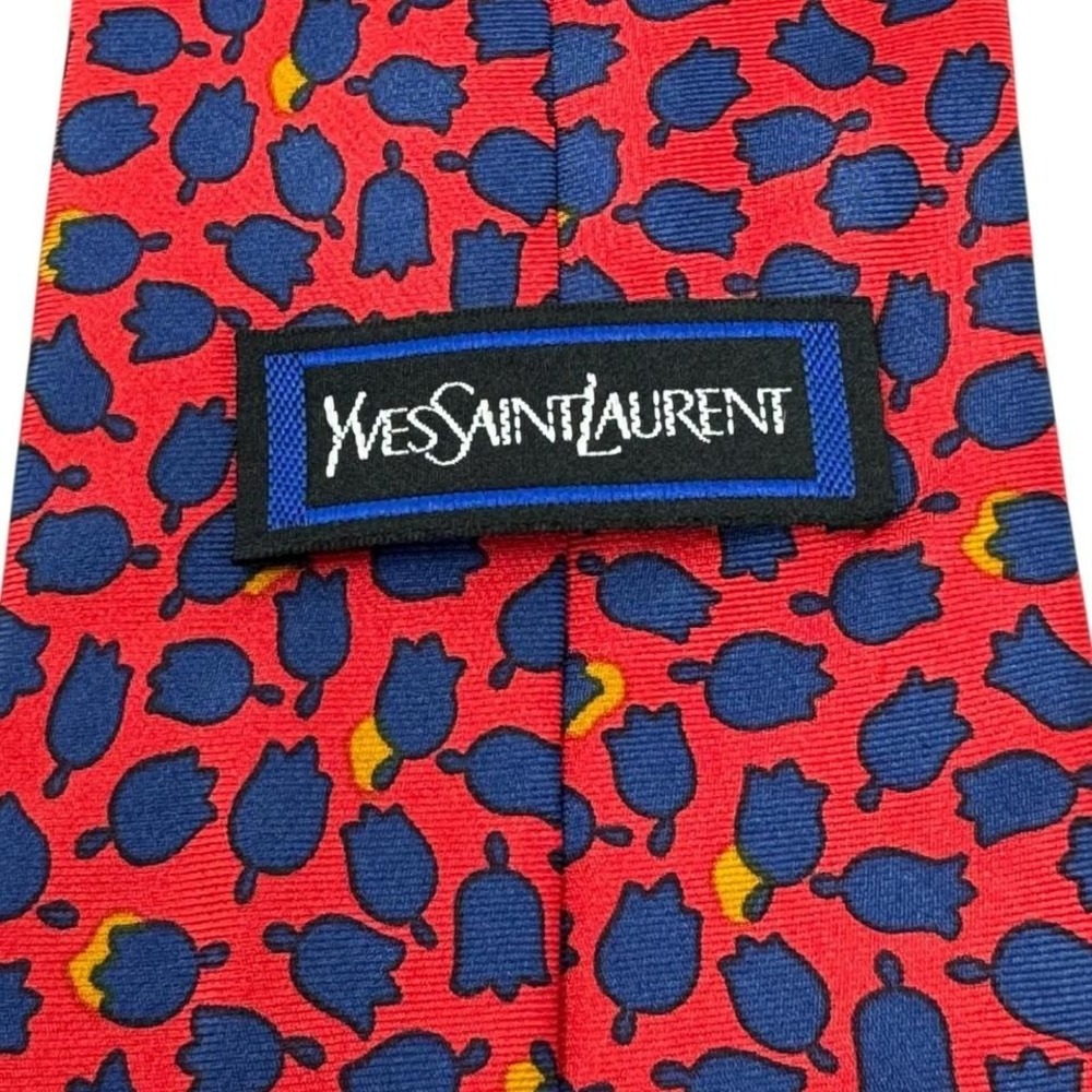YVES SAINT LAURENT Red Blue Tulip 100% Silk Tie Made in Italy 55.5"-3.75" - Picture 3 of 7